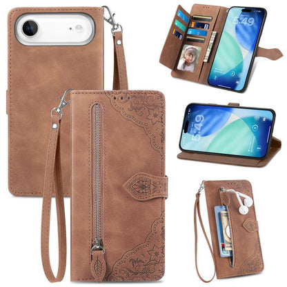 Embossed Flower Zipper Leather Phone Case