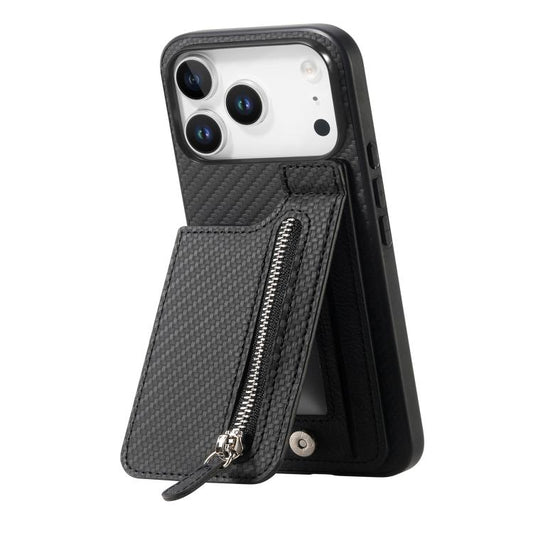 Carbon Fiber Vertical Flip Zipper Phone Case