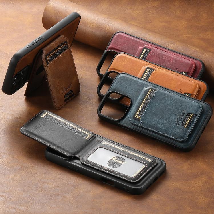 Suteni H15 MagSafe Oil Eax Leather Detachable Wallet Back Phone Case