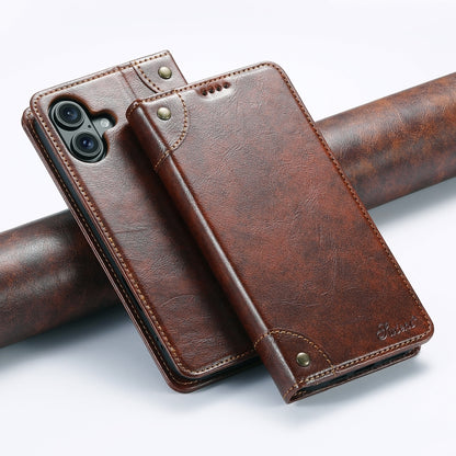 Suteni Baroque Calf Texture Buckle Wallet Leather Phone Case