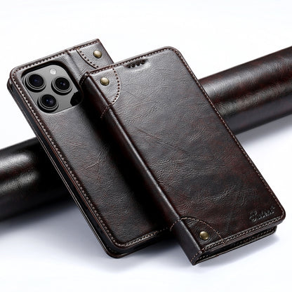 Suteni Baroque Calf Texture Buckle Wallet Leather Phone Case