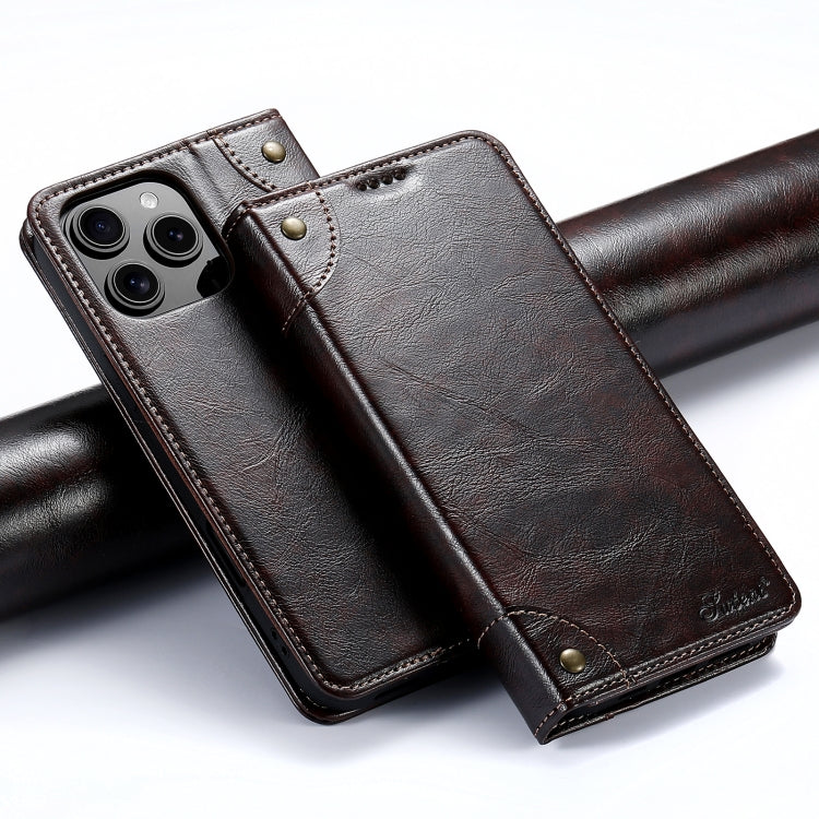 Suteni Baroque Calf Texture Buckle Wallet Leather Phone Case