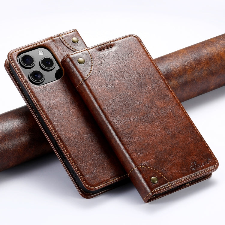 Suteni Baroque Calf Texture Buckle Wallet Leather Phone Case