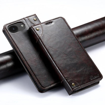 Suteni Baroque Calf Texture Buckle Wallet Leather Phone Case