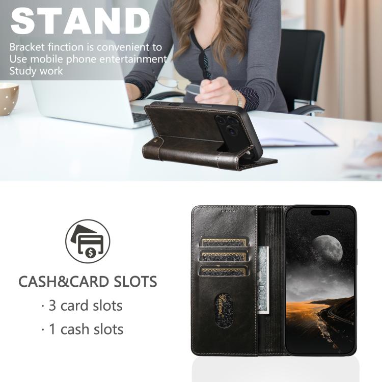 Suteni Baroque Calf Texture Buckle Wallet Leather Phone Case