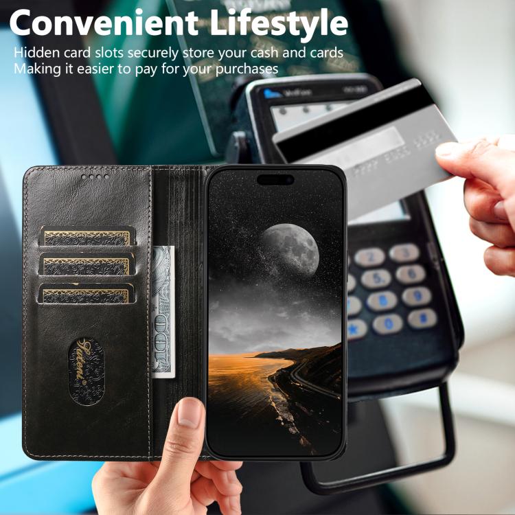 Suteni Baroque Calf Texture Buckle Wallet Leather Phone Case