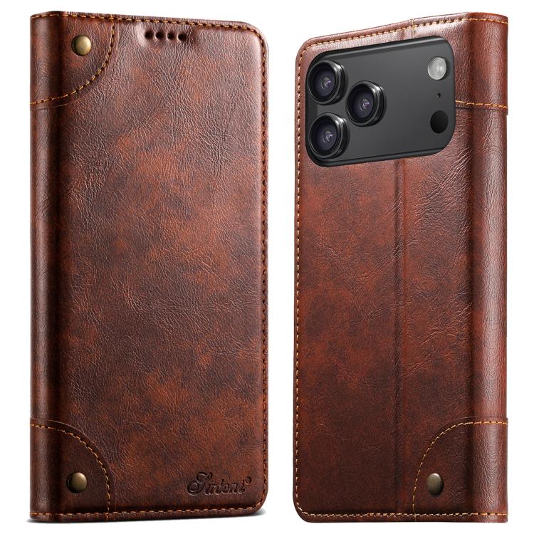 Suteni Baroque Calf Texture Buckle Wallet Leather Phone Case