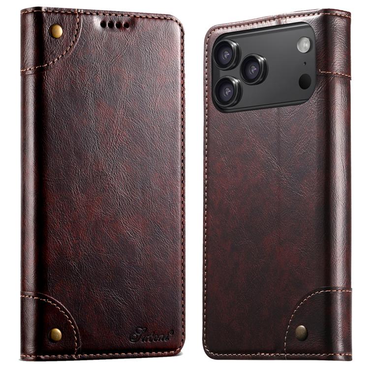 Suteni Baroque Calf Texture Buckle Wallet Leather Phone Case