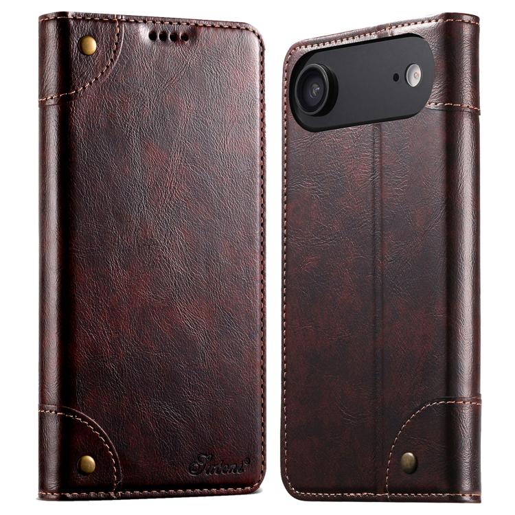 Suteni Baroque Calf Texture Buckle Wallet Leather Phone Case
