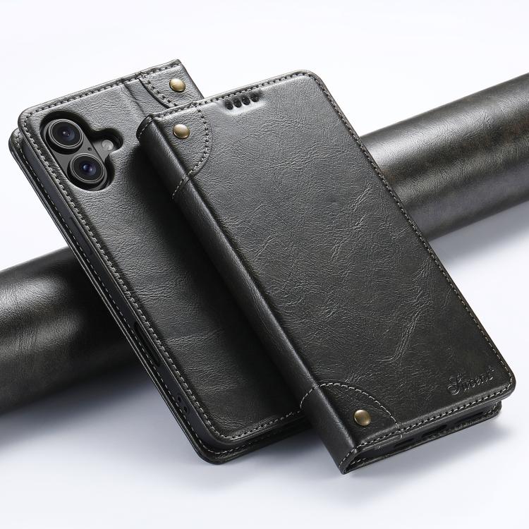 Suteni Baroque Calf Texture Buckle Wallet Leather Phone Case