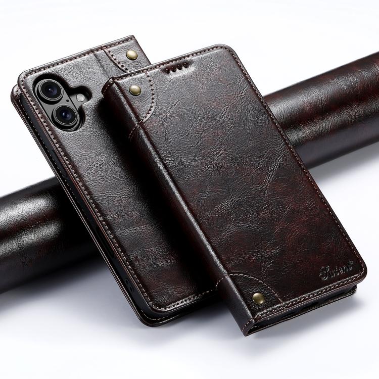 Suteni Baroque Calf Texture Buckle Wallet Leather Phone Case