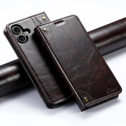 Suteni Baroque Calf Texture Buckle Wallet Leather Phone Case