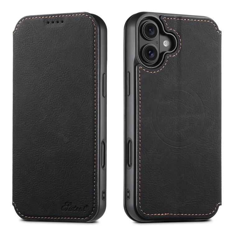 Suteni J06 Retro Matte Litchi Texture Leather MagSafe Phone Case