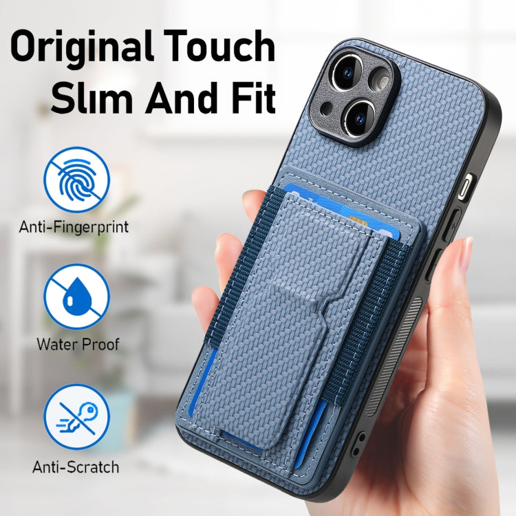 Carbon Fiber Fold Stand Elastic Card Bag Phone Case