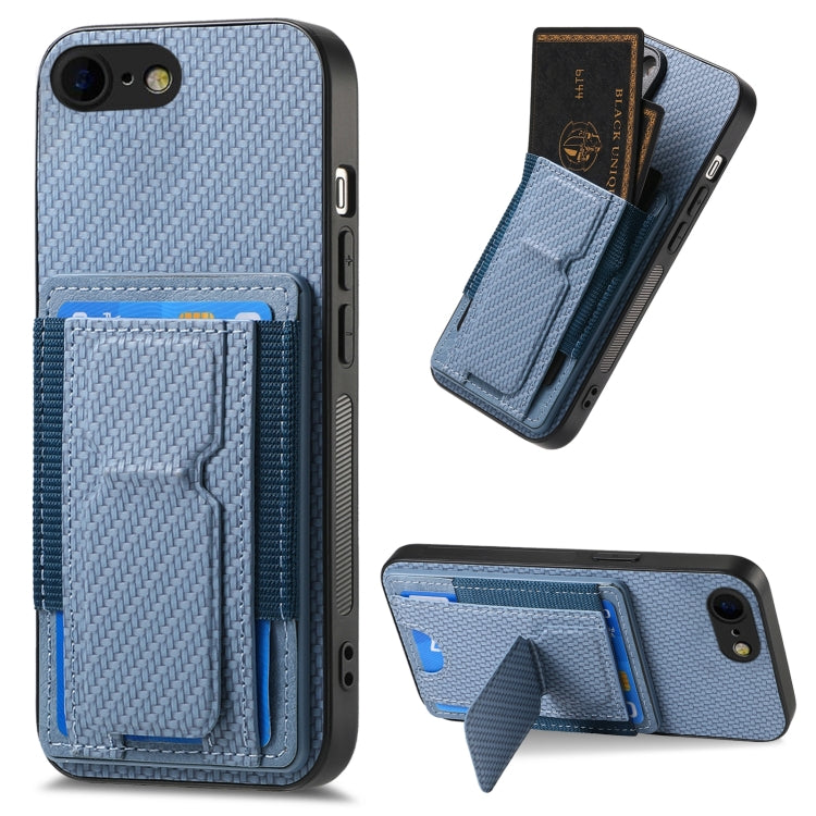 Carbon Fiber Fold Stand Elastic Card Bag Phone Case