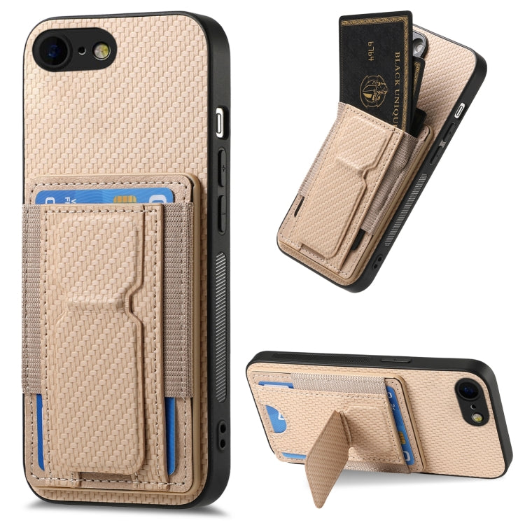 Carbon Fiber Fold Stand Elastic Card Bag Phone Case