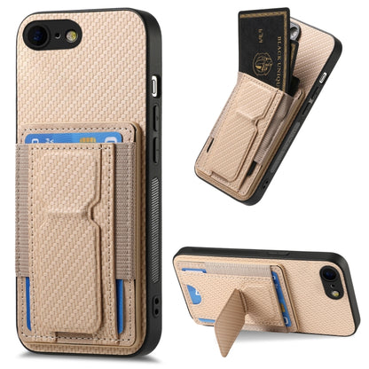 Carbon Fiber Fold Stand Elastic Card Bag Phone Case