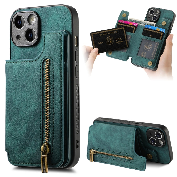 Retro Leather Zipper Wallet Back Phone Case