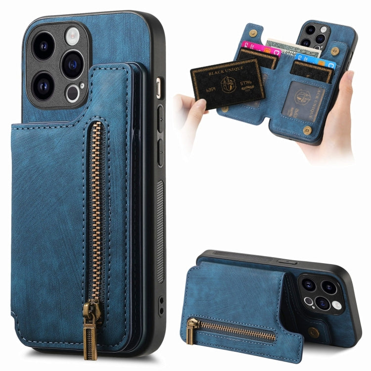 Retro Leather Zipper Wallet Back Phone Case
