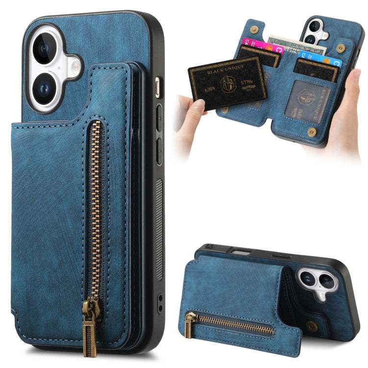 Retro Leather Zipper Wallet Back Phone Case