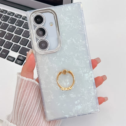 Plating Glitter Texture Ring Holder TPU Phone Case with Lens Film