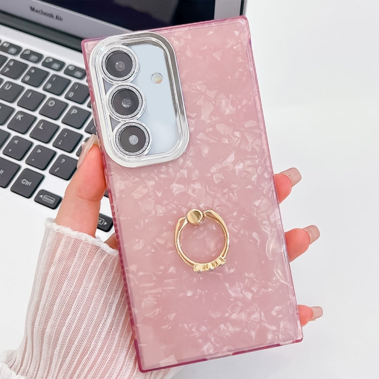 Plating Glitter Texture Ring Holder TPU Phone Case with Lens Film