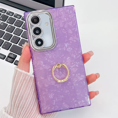 Plating Glitter Texture Ring Holder TPU Phone Case with Lens Film