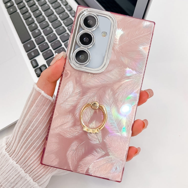 Plating Glitter Texture Ring Holder TPU Phone Case with Lens Film