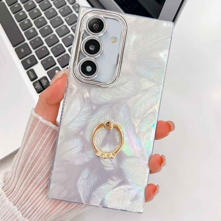 Plating Glitter Texture Ring Holder TPU Phone Case with Lens Film