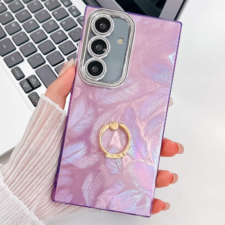 Plating Glitter Texture Ring Holder TPU Phone Case with Lens Film