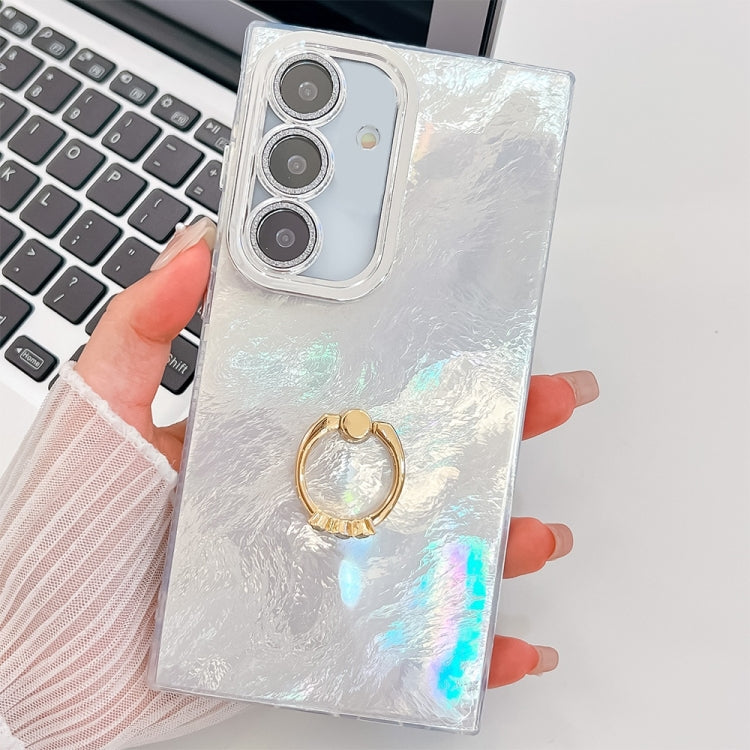 Plating Glitter Texture Ring Holder TPU Phone Case with Lens Film