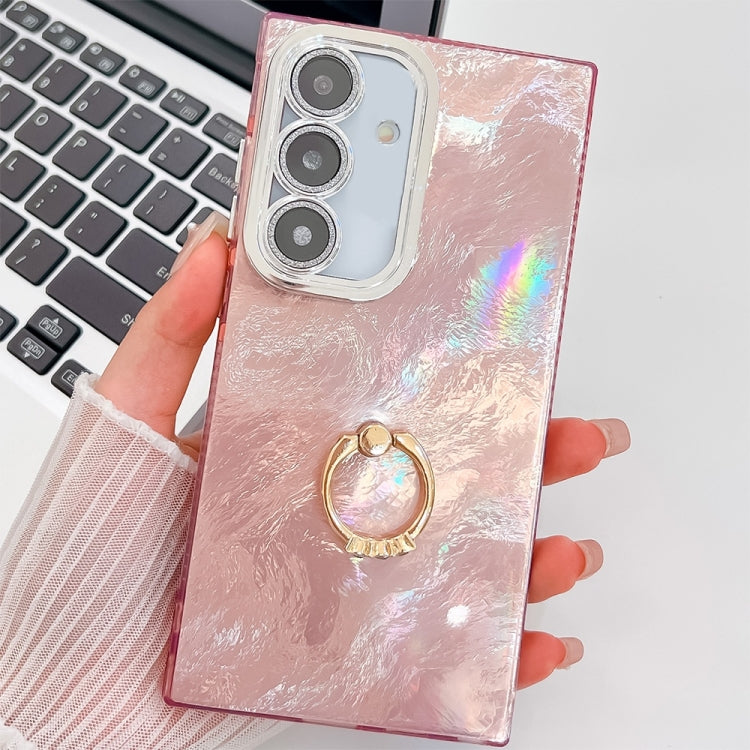 Plating Glitter Texture Ring Holder TPU Phone Case with Lens Film
