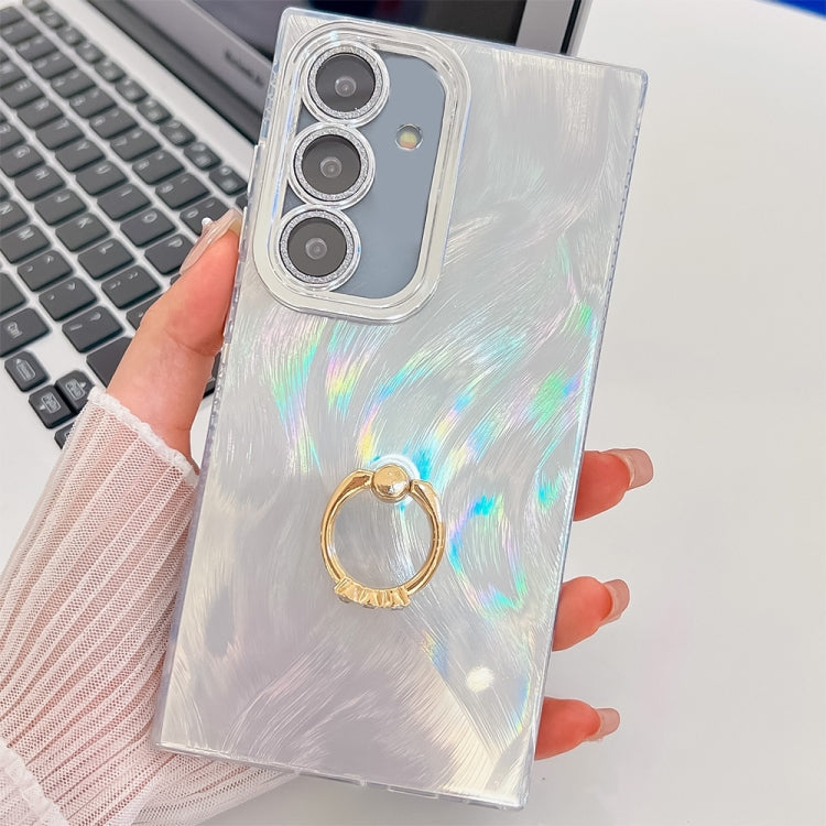 Plating Glitter Texture Ring Holder TPU Phone Case with Lens Film