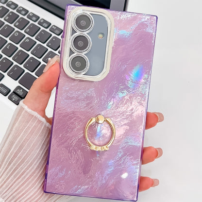 Plating Glitter Texture Ring Holder TPU Phone Case with Lens Film