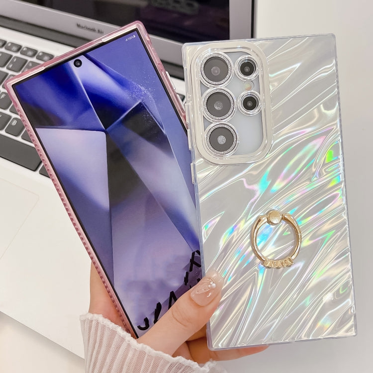 Plating Glitter Texture Ring Holder TPU Phone Case with Lens Film