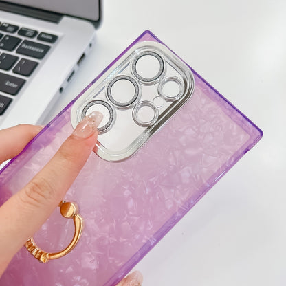 Plating Glitter Texture Ring Holder TPU Phone Case with Lens Film