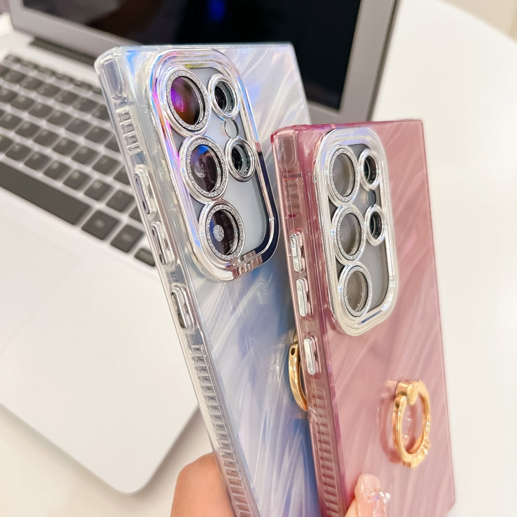 Plating Glitter Texture Ring Holder TPU Phone Case with Lens Film