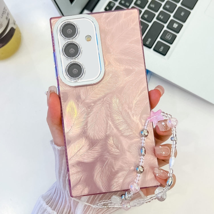 Plating Glitter Texture Chain Wristband TPU Phone Case with Lens Film