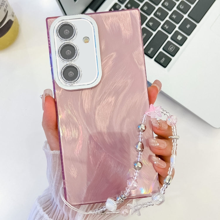 Plating Glitter Texture Chain Wristband TPU Phone Case with Lens Film