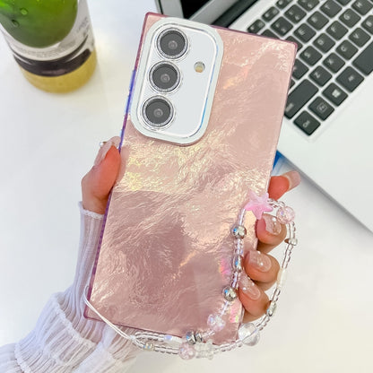 Plating Glitter Texture Chain Wristband TPU Phone Case with Lens Film