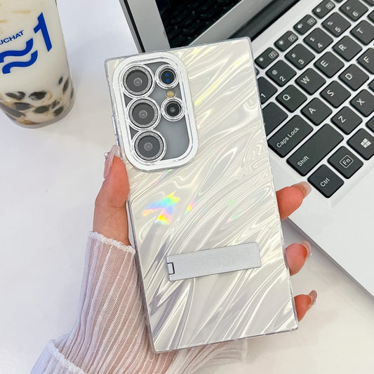 Plating Glitter Texture Fold Holder TPU Phone Case with Lens Film