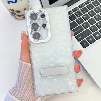 Plating Glitter Texture Fold Holder TPU Phone Case with Lens Film