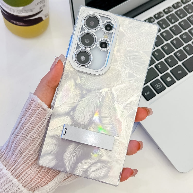 Plating Glitter Texture Fold Holder TPU Phone Case with Lens Film