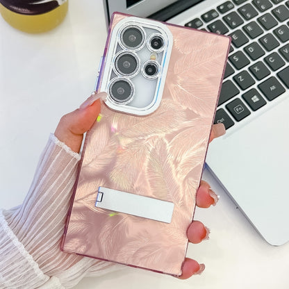 Plating Glitter Texture Fold Holder TPU Phone Case with Lens Film