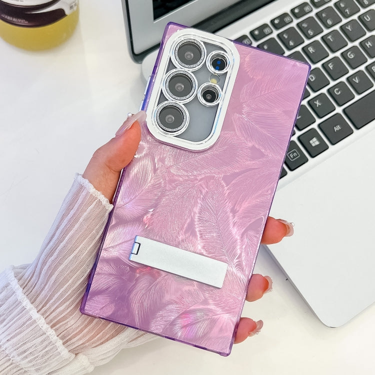 Plating Glitter Texture Fold Holder TPU Phone Case with Lens Film