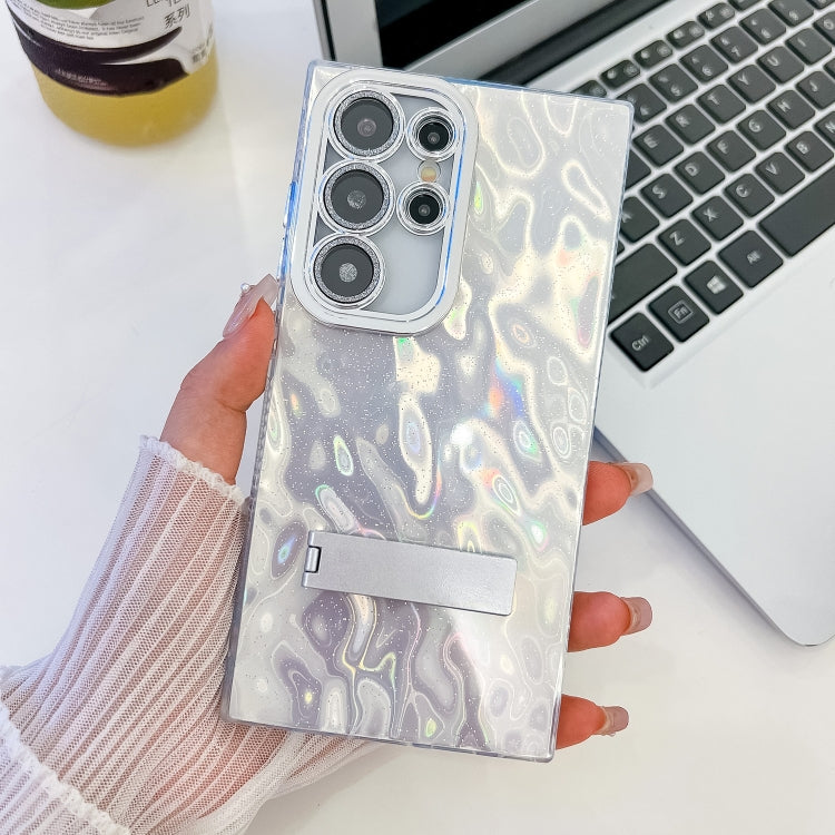 Plating Glitter Texture Fold Holder TPU Phone Case with Lens Film