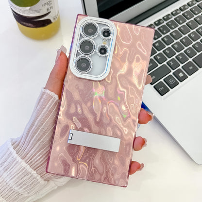 Plating Glitter Texture Fold Holder TPU Phone Case with Lens Film
