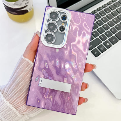 Plating Glitter Texture Fold Holder TPU Phone Case with Lens Film