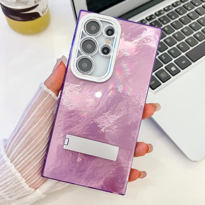 Plating Glitter Texture Fold Holder TPU Phone Case with Lens Film