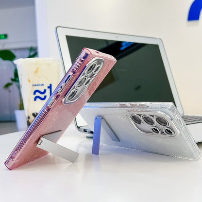 Plating Glitter Texture Fold Holder TPU Phone Case with Lens Film